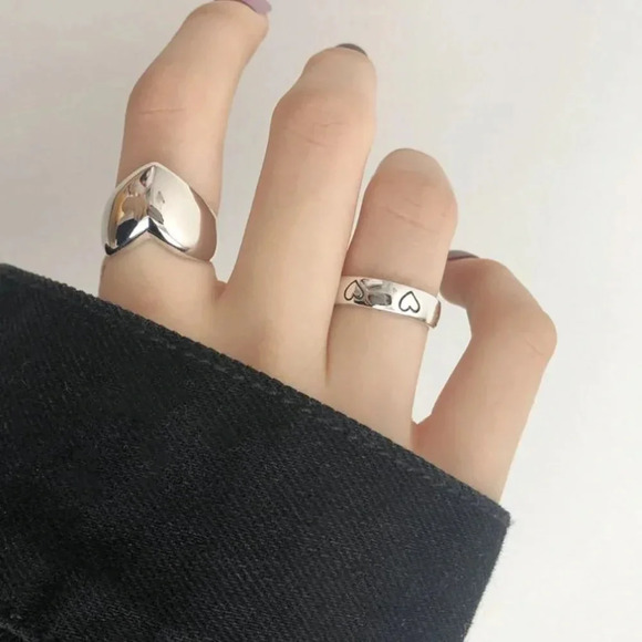 Minimalist 925 Sterling Silver Heart Ring Chunky Heart Dainty Heart Ring Band - Picture 1 of 9